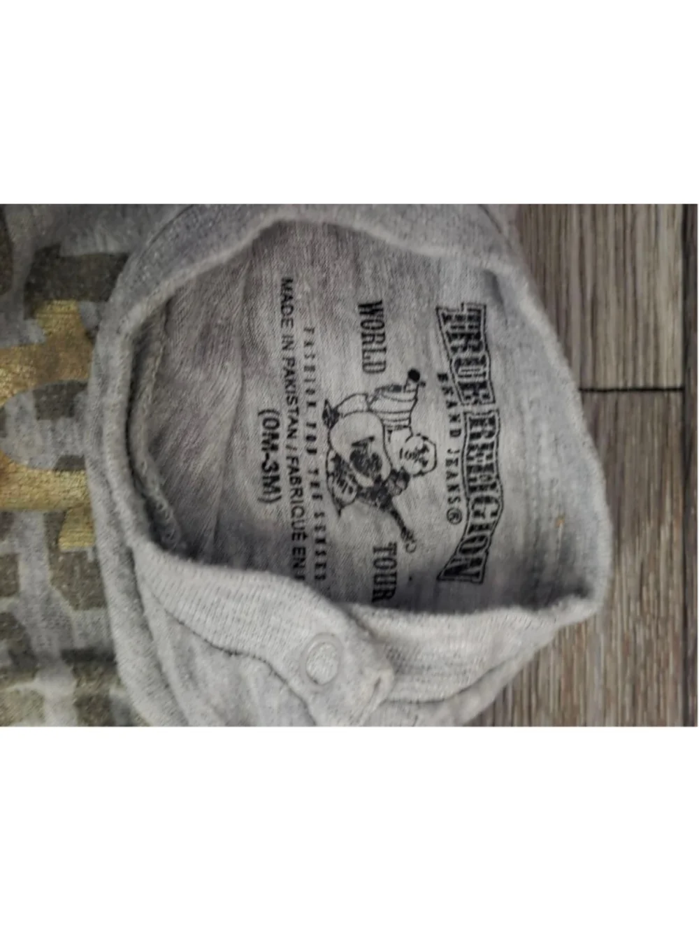 Baby True Religion‎ Gray & Gold Bodysuit 0-3 Months